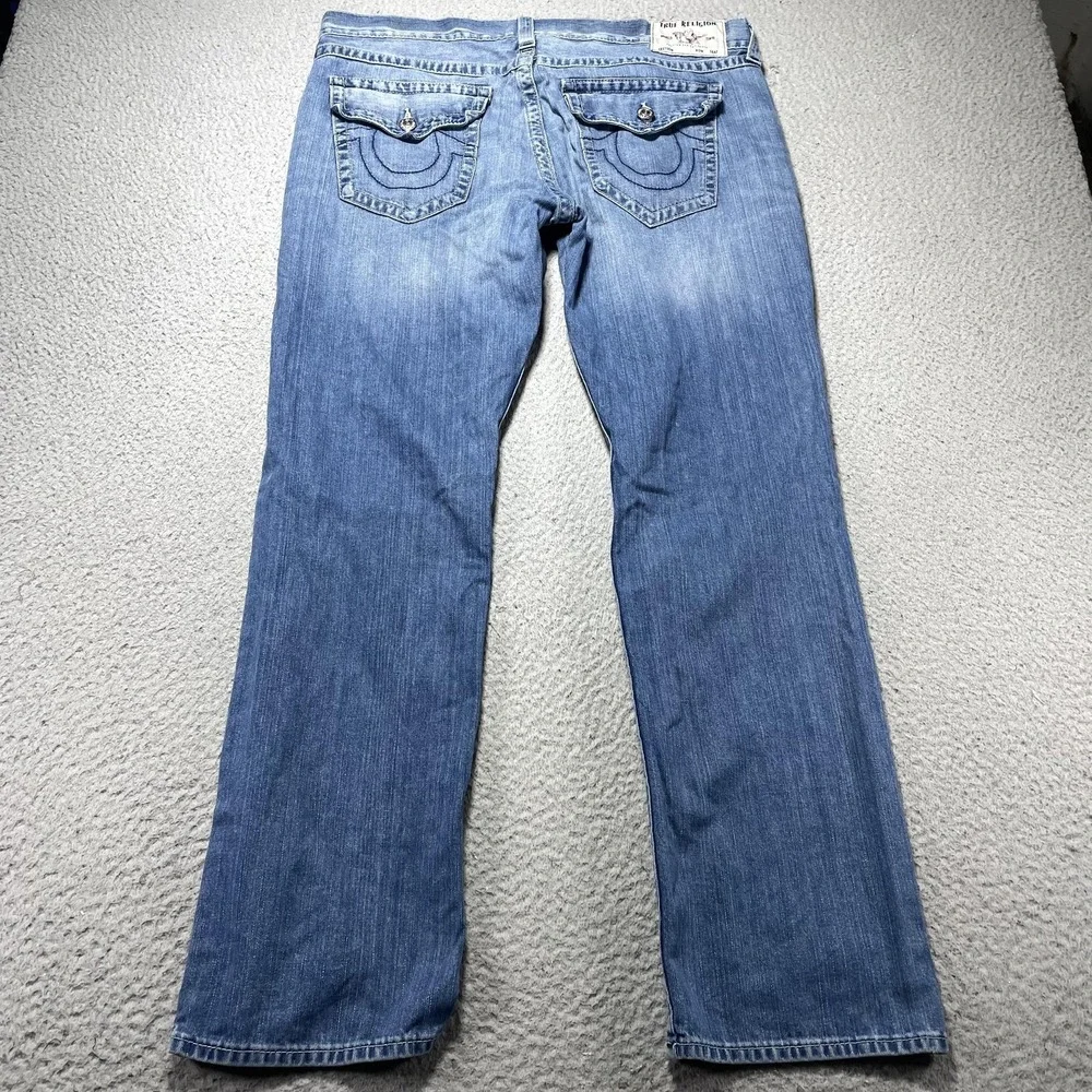 True Religion Ricky Flap SN Jeans Mens 38x34 Blue Med Wash Relaxed Straight